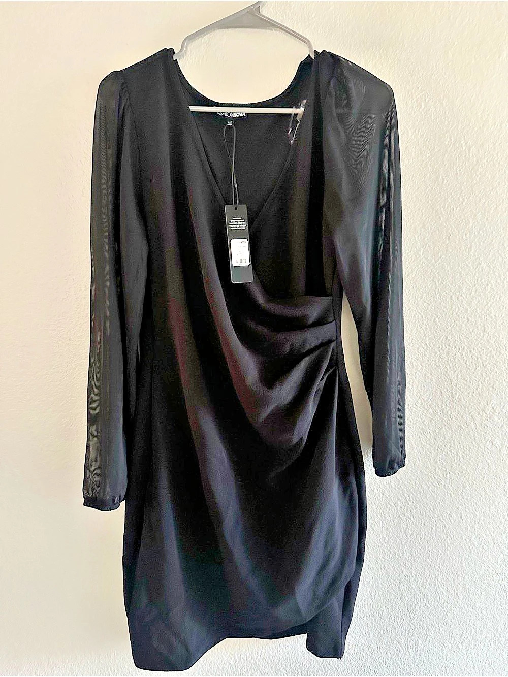 Fashion Nova Hillary Wrap Dress Black Mini Dress Size Small NWT